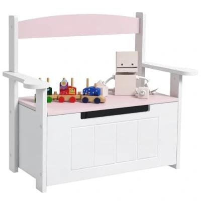 Image of AIYAPLAY Toy Box, 2 in 1 Storage Chest Kids with Lid, Large Organiser Bench for Bedroom, Nursery, Playroom, Pink