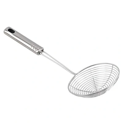 Image of Sperrins Strainer Skimmer Ladle Stainless Steel Wire Spoon Ergonomic Handle And Spider Mesh Filter With For Kitchen Frying Food, Pasta, Spaghetti, Noodle