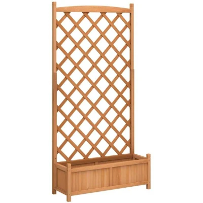 Image of vidaXL Solid Fir Wood Planter with Trellis Brown Rectangular Garden Box for Flowers, Veggies Supportive Fence Panel, 40x30x90 cm, Patio and Terrace Ready