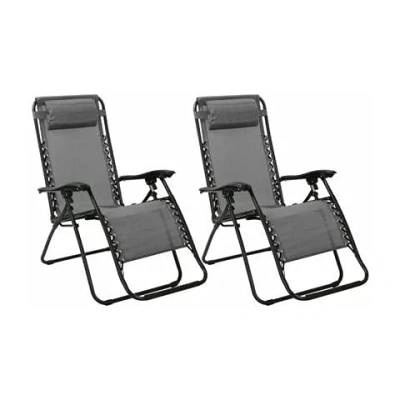 Image of Horizon SET OF 2 GARDEN GRAVITY SUN LOUNGERS FOLDING BED RELAXING RECLINING CHAIRS (Grey)