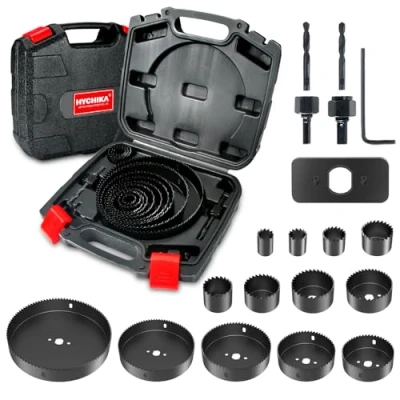 Image of Hole Saws, HYCHIKA 19 PCS Saw Set 9mm 152mm, Cutter Perfect for Drilling Soft Wood, PVC Board and Plastic Plate, 2 Mandrels, Drill Bits