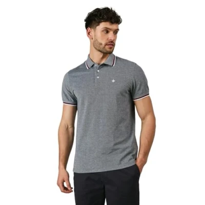 Image of Maine Mens Birdseye Tipped Polo Navy Cotton Size Medium
