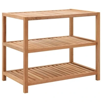 Image of vidaXL Solid Walnut Wood Bathroom Shelf Freestanding Wooden Storage Rack with Three Tier Design and Slatted Shelves, Natural Finish, 65x40x55 cm