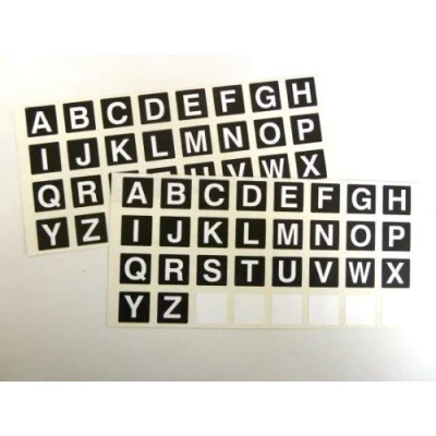 Image of Letter Set A Z, White Alphabet Letters on Black 20x20mm Square Labels