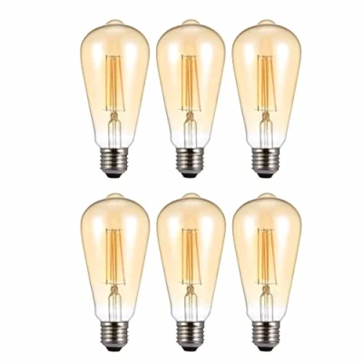 Image of TEKLED® ST64 Filament Vintage LED Bulbs E27 Edison Screw Energy Saving 6.5W Light Bulb 53W Equivalent NONDIMMABLE Amber 2400K 680LM 6 Pack Warm White