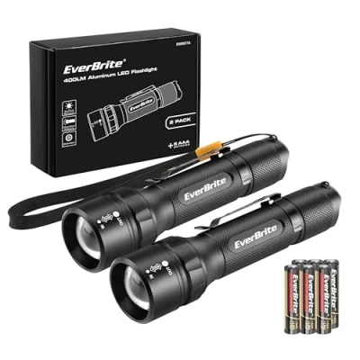 Image of EverBrite LED Torches Flashlight Super Bright 2 Pack, Small Torch Camping Lightweight, Adjustable Focus Zoomable Aluminum Torch, 4 Modes Outdoor