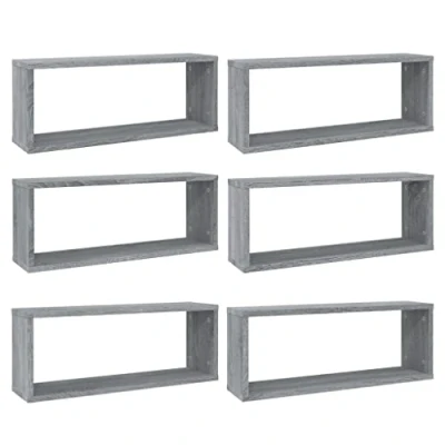Image of vidaXL 6 pcs Grey Sonoma Engineered Wood Wall Cube Shelves Stylish Display and Storage Solution for Living Room, Bedroom Office