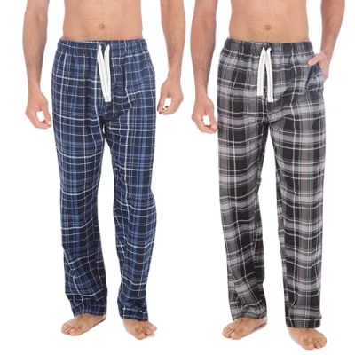 Image of INSIGNIA Mens Woven Pyjamas Lounge Pants Bottoms Check (2 PACK) (L, Black Navy)