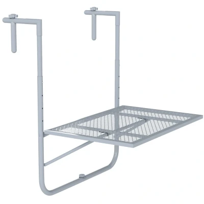 Image of Outsunny Balcony Hanging Table, Metal Wall Mount Desk, Adjustable Folding Deck Table for Patio and Garden, Grey