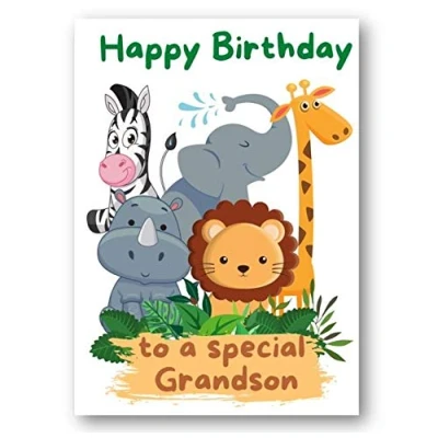 Image of Second Ave Grandson Children&#039;s Kids Safari Birthday Card For Him Greetings