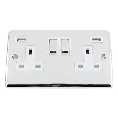 Image of USB Socket 2 Gang Polished Chrome Classic White Insert Metal Rocker (3100mA)