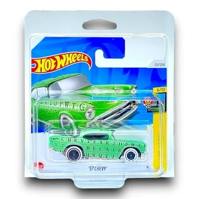 Image of Hot Wheels &#039;57 Chevy (Green) 6/10 HW Art Cars 2024 121/250 (Short Card) includes a KLAS Car Keeper Protector Case HTD56