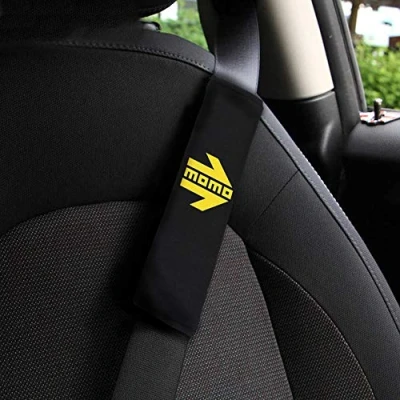 Image of MOMO SET CAR SEAT BELT SHOULDER PADS BLACK/YELLOW