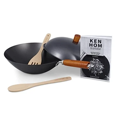 Image of Ken Hom Classic 31cm Non Stick Carbon Steel 5 Piece Wok Set