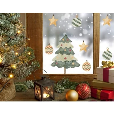 Image of QuoteMyWall Christmas Tree &amp; Baubles Window Stickers