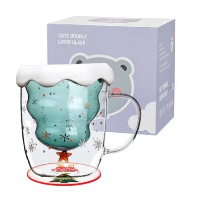 Image of DONGSHANGIFT Christmas Tree Mug Mugs with Lid Double Wall Insulated Glasses Espresso Cup Cute Gift for Women Men Kids
