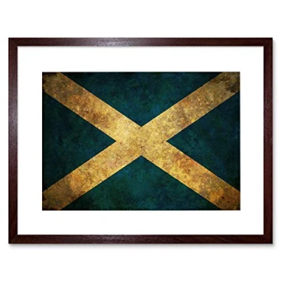 Image of Wee Blue Coo Flag National Scotland Saltire White Grunge Framed Wall Art Print