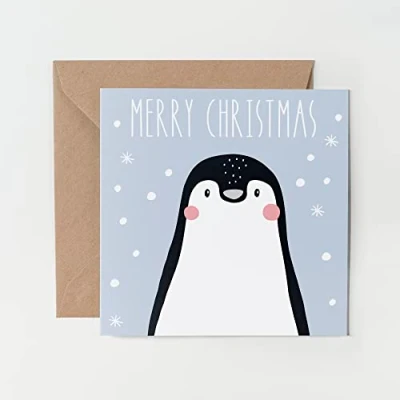 Image of 1 x Greeting Card Merry Christmas Cute Penguin Animal Festive Xmas Illustration Friend Neighbours Kids Family Secret Santa Gift #79240