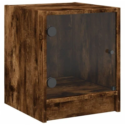 Image of vidaXL Bedside Cabinet with Glass Door Smoked Oak 35x37x42 cm
