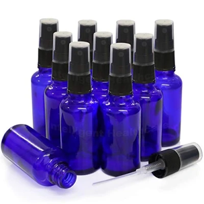 Image of Intelligent Healthcare 30ml Blue Glass Spray Bottles PACK of 10 with BLACK ATOMISER Mist Sprayers Cobalt for Liquid/Cosmetics/Essential Oil/Aromatherapy Use