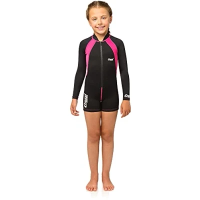 Image of Cressi Boy&#039;s Shorty Neoprene Snorkelling Suit, Long Sleeves Black/Pink, M (3 Years)