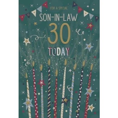 Image of ICG Special Son in Law 30th Birthday Card Age 30 Stars and Candles with Foil Details