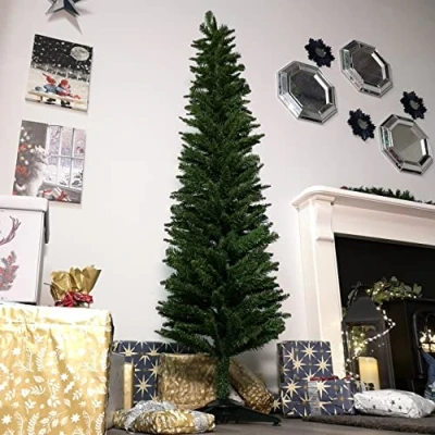 Image of 6ft (180cm) Pencil Style Space Saving Plain Green Slim Christmas Tree 50cm Diameter
