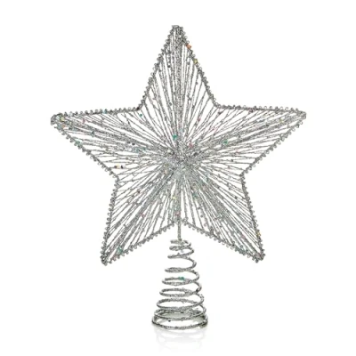 Image of Premier Decorations Festive Productions 30cm Silver Glitter Star Christmas Tree Topper Deluxe Decoration