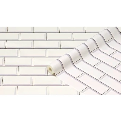 Image of d c fix Wandbelag Ceramics Wandtapete Fliesentapete Fliesenspiegel Tapete Design Renovierung Upcycling Wand Küche Bad Schlafzimmer Wohnzimmer Waschküche Fliesenwand Subway Tiles 67,5 cm x 4 m