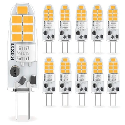 Image of Yuiip 2W G4 LED Bulbs, 12V AC/DC, Warm White 3000K, 20W/10W Halogen Equivalent, 360 Beam Angle, No Flicker, Bi Pin Base, Non Dimmable, Pack of 10
