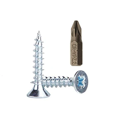 Image of (Pack of 100 pcs) Zinc Plated Steel Wood Screws 5.0 x 25 mm, Pozi drive Head Screws, Fasteners, Countersunk, Chipboard (100)