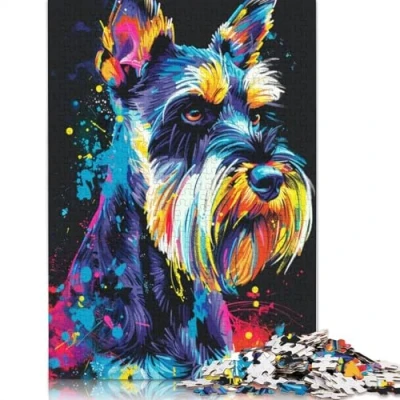 Image of 1000 Pieces Jigsaw Puzzles Standard Schnauzer Dog Cardboard Learning Educational Toy Size : 38x26cm