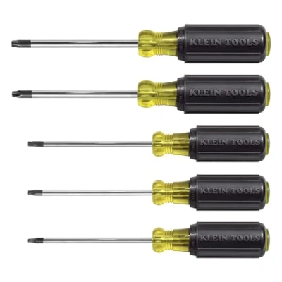 Image of Klein Tools 19555 TORX Cushion Grip Screwdriver Set with T15, T20, T25, T27 and T30 Tip Sizes, 5 Piece, Black/Yellow