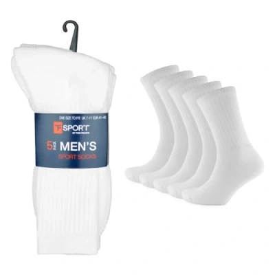 Image of KAV White Sports Socks for Men, 10 Pack UK Sizes 7 11 Moisture Wicking Bland with Polycotton and Elastane Athletic Sport Sock Running, Training, Athletics