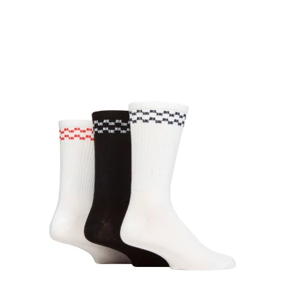 Image of Mens 3 Pair SOCKSHOP Wildfeet Cotton Rich Sports Socks White / Black Checker 7 11