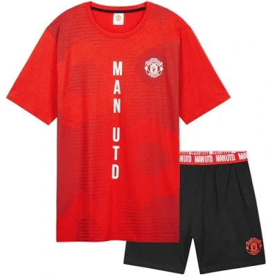 Image of Manchester United F.C. Mens Short Pyjamas Set, Breathable 2 Piece Lounge Wear Man Gifts for Men (Black/Red, 2XL)