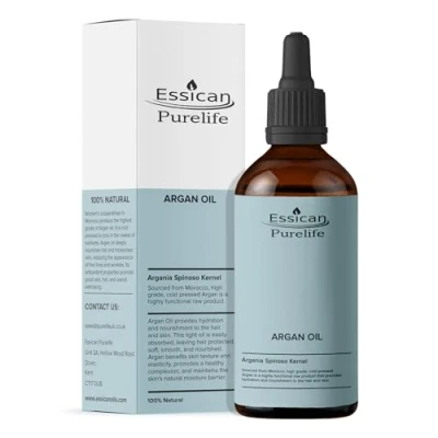 Image of Essican Purelife Argan Oil 100ml Premium Hair Oil, Moroccan for Face, Moisturiser, Body Massage Dry Skin Care in Glass Amber Bottle