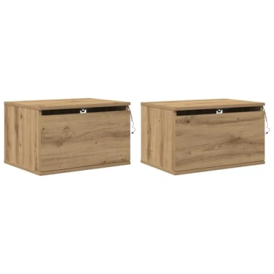 Image of vidaXL Bedside Cabinets with LED Lights 2 pcs Wall Mounted Artisan Oak