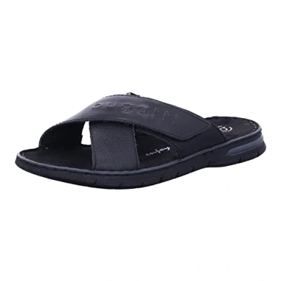 Image of bugatti Men&#039;s Summer Mules Made of Leather and Textile, Black, 9.5 UK