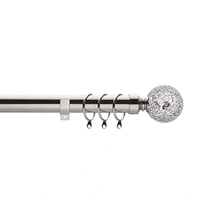 Image of Home Harmony® Cut Glass Ball Finial Telescopic Extendable Curtain Pole set In Black or Silver and Matching Holdbacks Available (Silver, 120 210 cm)