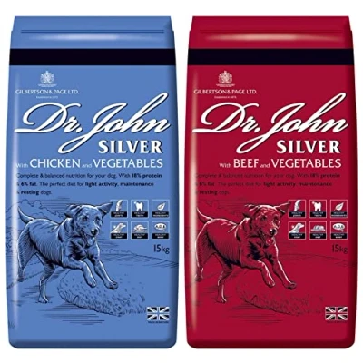 Image of Dr John Silver Complete Dry Dog Food 15kg x 2 Beef &amp; Chicken with Vegetables Pack Senior Adult Biscuits for Light Activity, Maintenance Resting Dogs