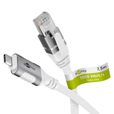Image of goobay 7.5 m LAN to USB Cable 1 Gbit Data Transfer C 3.1 RJ45 Ethernet CAT 6 Connects Router and Smartphone Adapter for Laptop Macbook 74179