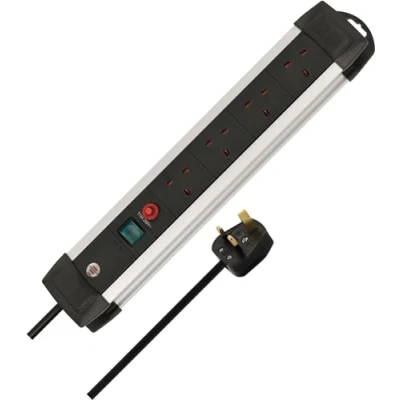 Image of Brennenstuhl Premium Alu Line 4 way Extension Lead (Power Strip with Safety Fuse Button, 5m cable, Made in Germany) black/silver