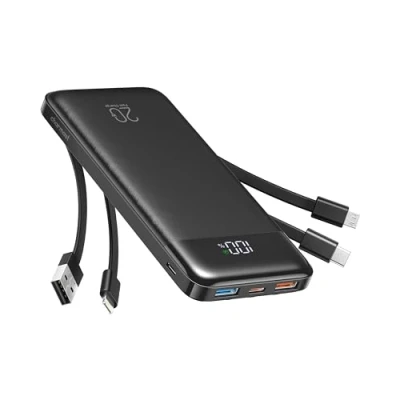 Image of Charmast Power Bank with built in Cables,Fast Charging 20W PD QC Quick Charge Portable Charger USB C compatiable Smartphones Tablets and More
