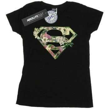 Image of DC Comics Women&#039;s Supergirl Floral Shield T Shirt Black Large