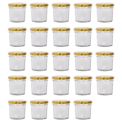 Image of Argon Tableware Glass Jam Jars with Airtight Gold Lids 90ml Pack of 24 Empty Screw Top Kitchen Storage Jar for Food, Honey, Spice, Pickling, Preserving, Candle Making