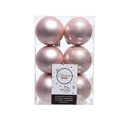 Image of Pack of 12 Blush Pink Christmas Baubles Shatterproof Luxury Tree Decorations 6cm Rose Gold