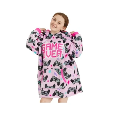 Image of JJLC Girls Gaming Hoodie Oversized Fleece Game Over Gamer Blanket Hoody (Girls Over, One Size)