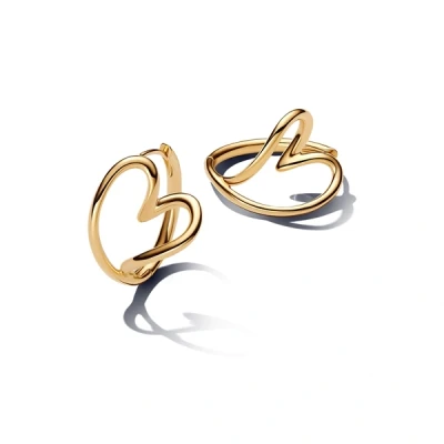 Image of Pandora Gold Heart Hoop Earrings