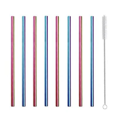 Image of Metal Straws Short,Small Straw for Cocktail,Mini Stainless Steel Kids Drinking Straws,Reusable Cocktails Coffee Bar with Cleanning Brush Cocktail Party Home Office Restaurant,Colorful 8Pcs